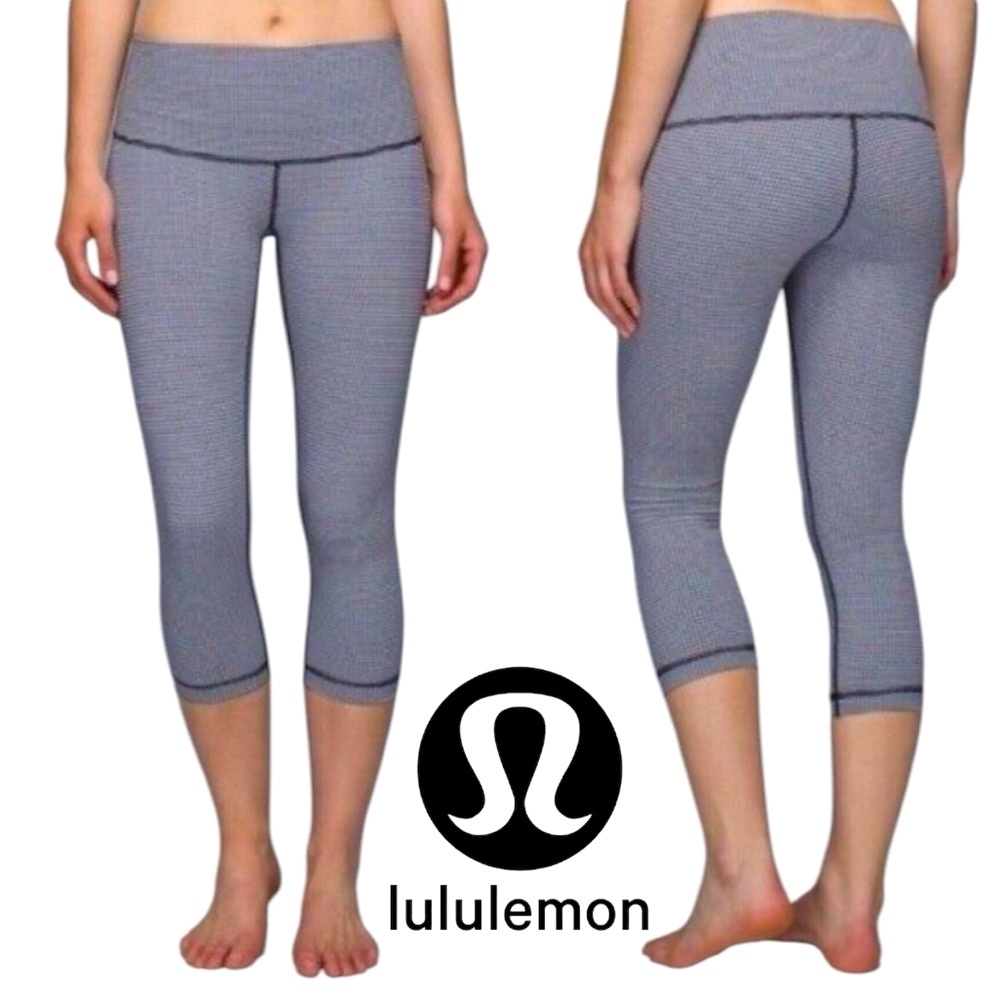 Lululemon Gingham Wunder Under Navy & White Cropped Leggings
